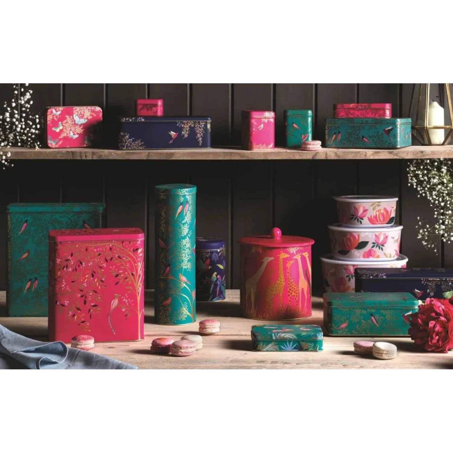 Sara Miller London Tall Rectangular Tin - Green Birds