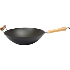 School of Wok Pre-Seasoned Carbon Steel Flat Bottomed Wok - 36cm
