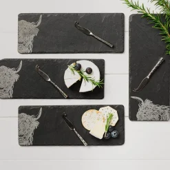 Selbrae House 4-Piece Mini Slate Cheese Board & Knife Set - Highland Cow