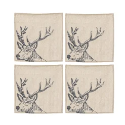 Selbrae House Set of 4 Linen Napkins - Stag