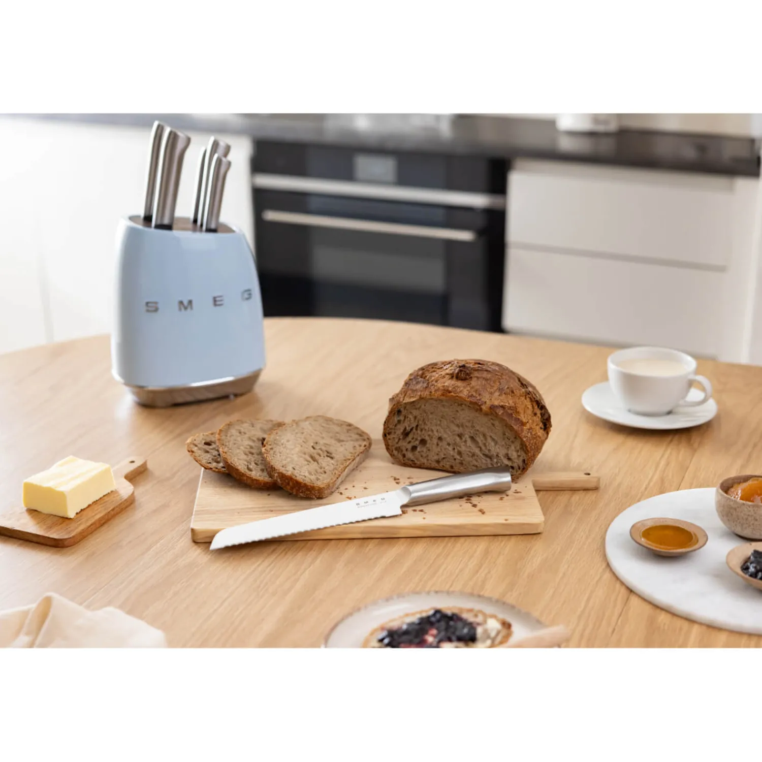 Smeg 50's Style Retro KBSF02 7-Piece Knife Block Set - Pastel Blue