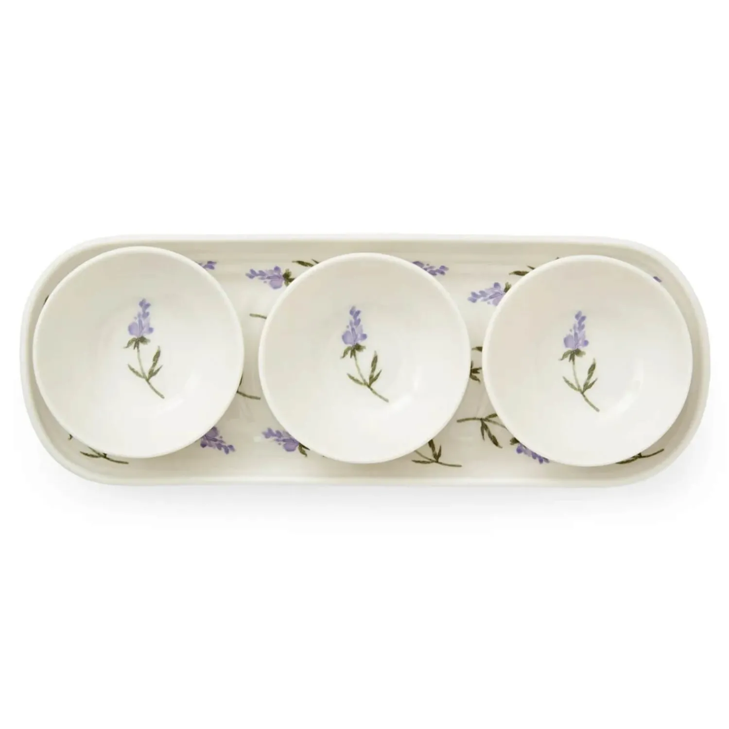 Sophie Conran Porcelain 3 Dip Bowls & Tray Set - Lavandula