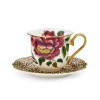 SPODE Creatures of Curiosity Fluted Tea Cup & Saucer - Floral / Leopard