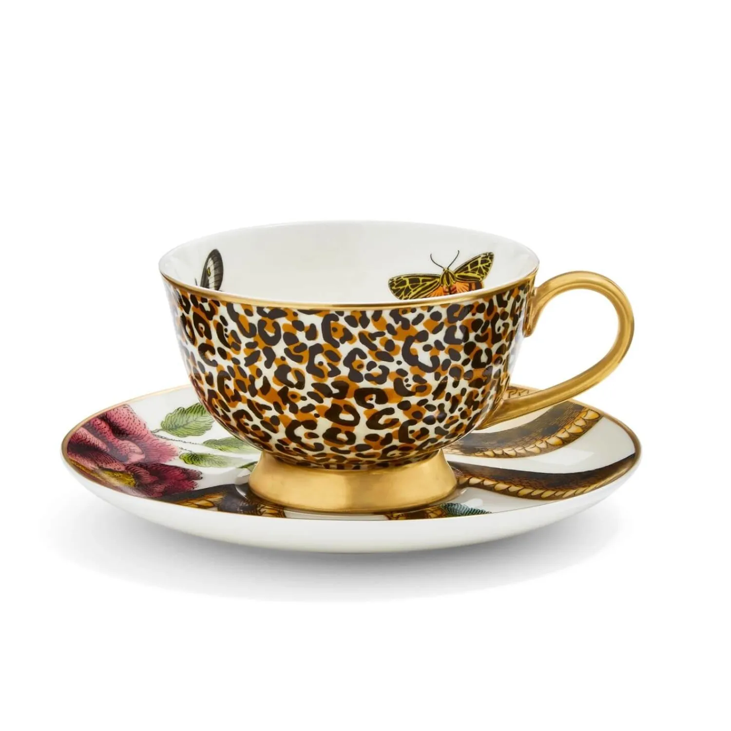 SPODE Creatures of Curiosity Coupe Tea Cup & Saucer - Leopard / Snake
