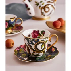 SPODE Creatures of Curiosity Fluted Cup & Saucer - Dark Floral/Snake