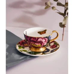 SPODE Creatures of Curiosity Coupe Tea Cup & Saucer - Dark Floral