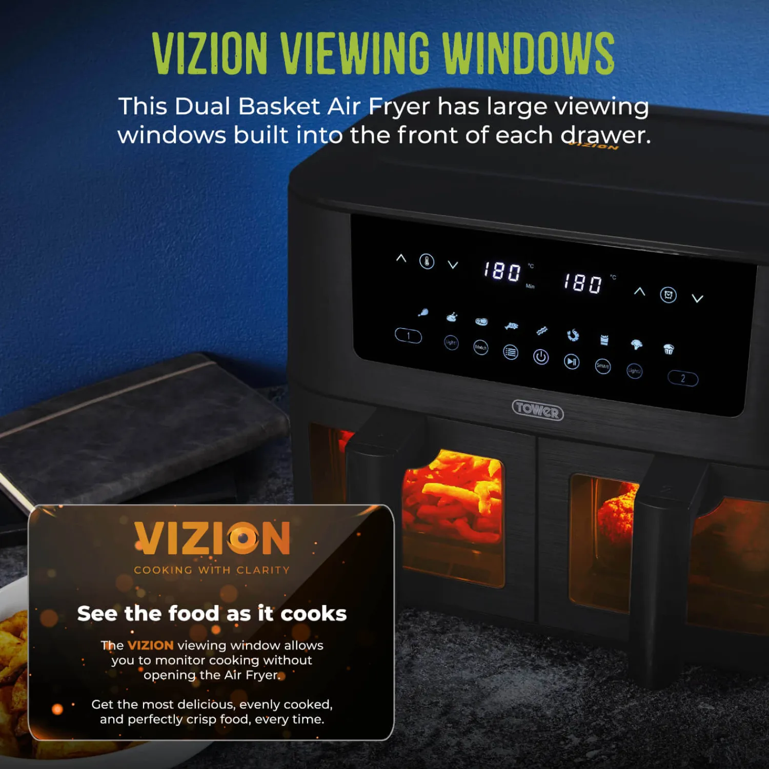 Tower T17151 Vortx 8L Vizion Dual Basket Digital Air Fryer - Black