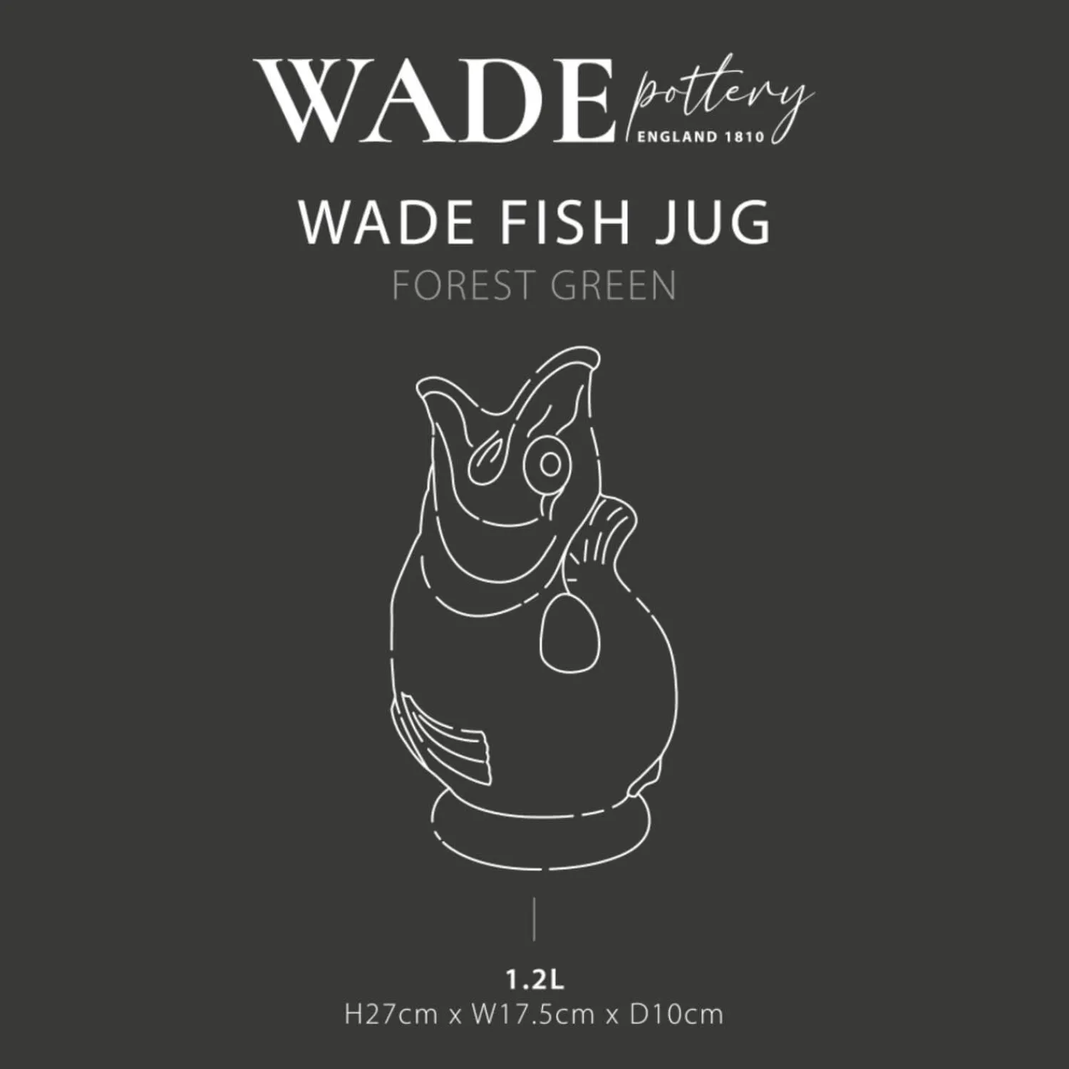 Wade Fish Earthenware 1.2 Litre Gluggle Jug - Forest Green