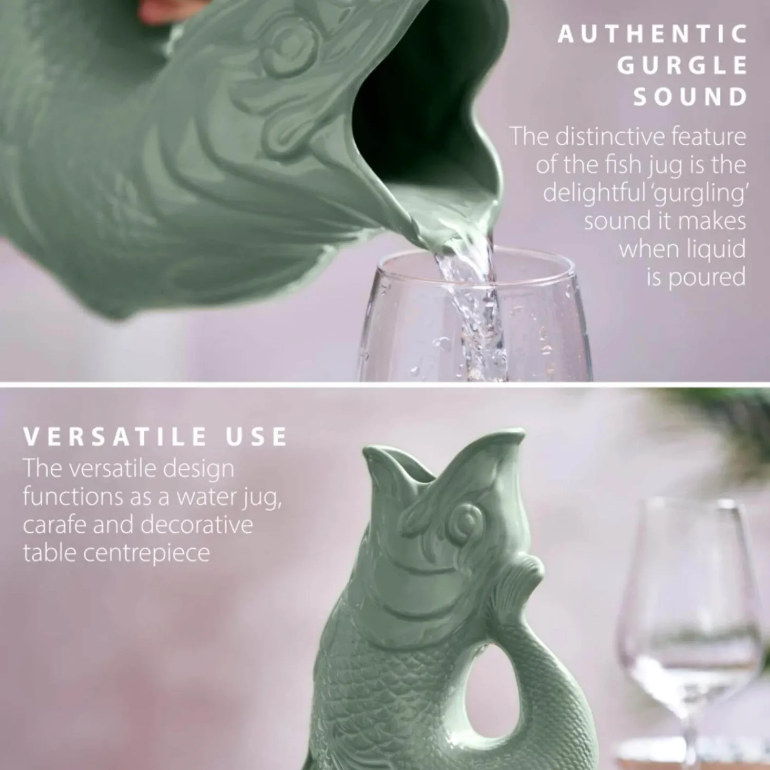 Wade Fish Earthenware 0.6 Litre Gluggle Jug - Sage