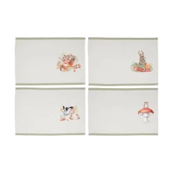 Wrendale Designs by Hannah Dale 100% Cotton Fabric  Set of 4 Placemats - Garden Friends