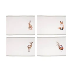 Wrendale Designs by Hannah Dale 100% Cotton Fabric Set of 4 Placemats - Woodlanders