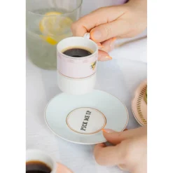 Yvonne Ellen 2-Piece Fine China Espresso Cup & Saucer - Slogan