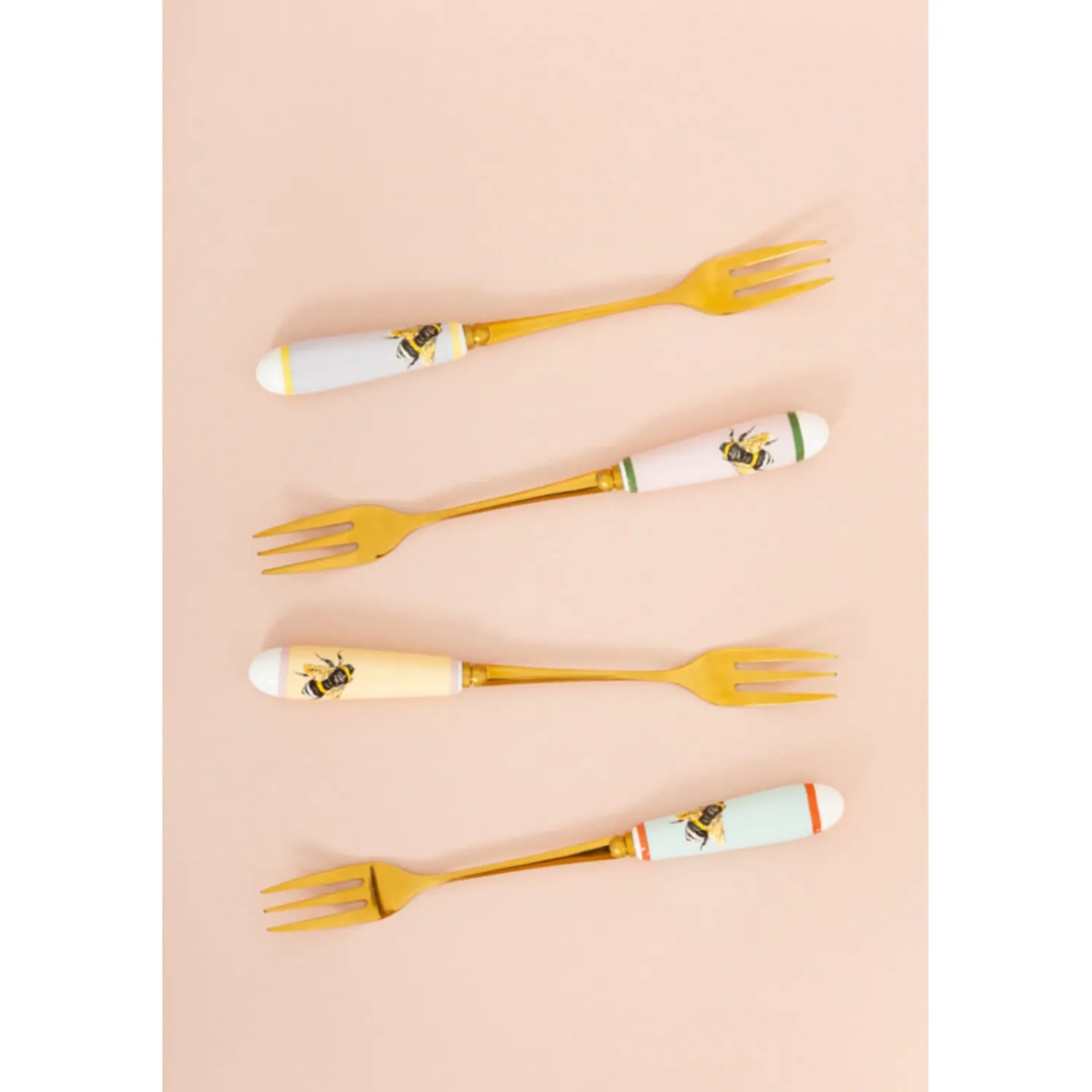 Yvonne Ellen Set Of 4 Cake Forks With China Handles - Bee